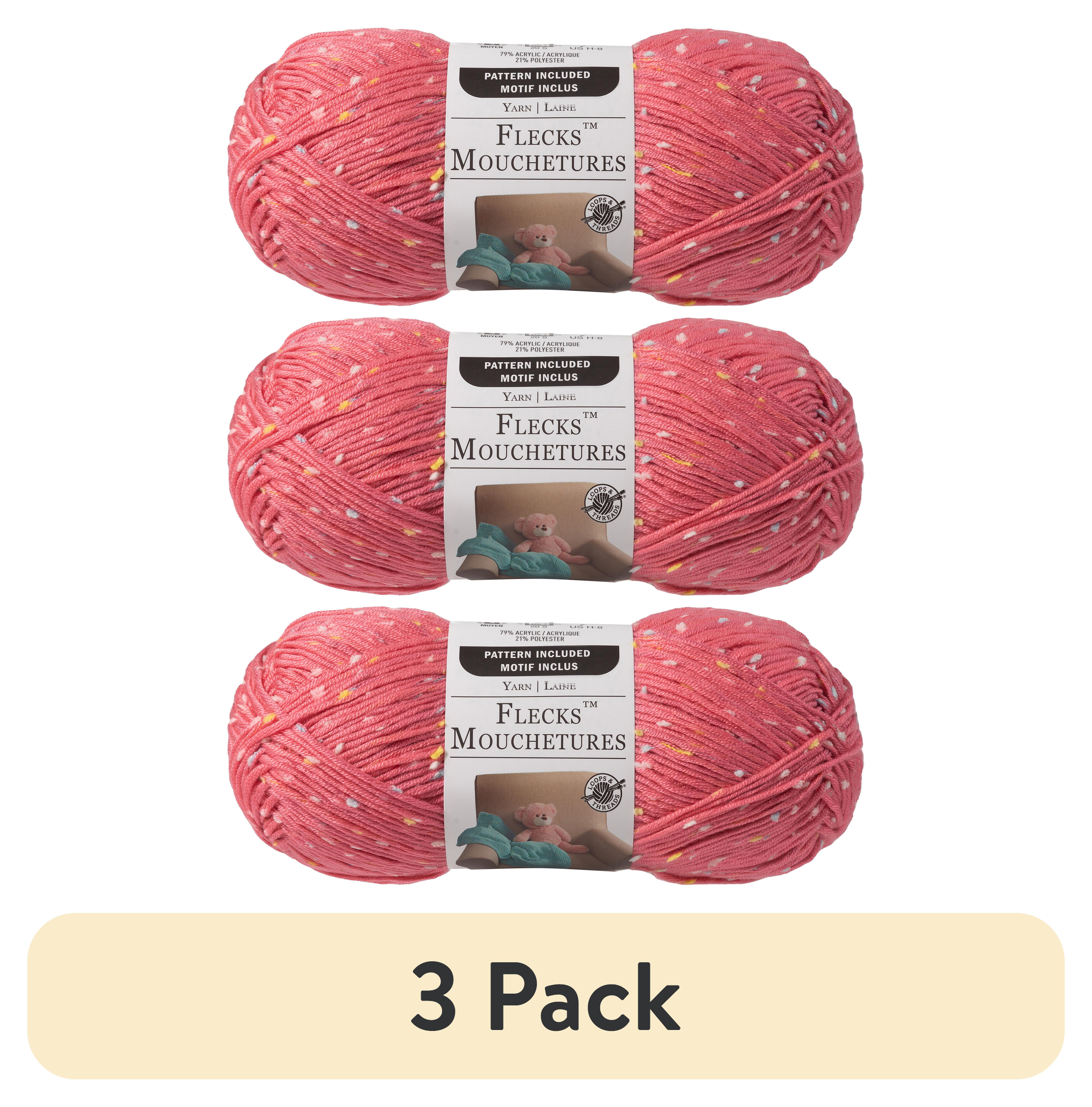 (3 pack) Flecks Yarn by Loops & Threads - Yarn for Knitting - Crochet - Weaving - and Arts & Crafts - Pink - Acrylic Blend - 6.53 oz