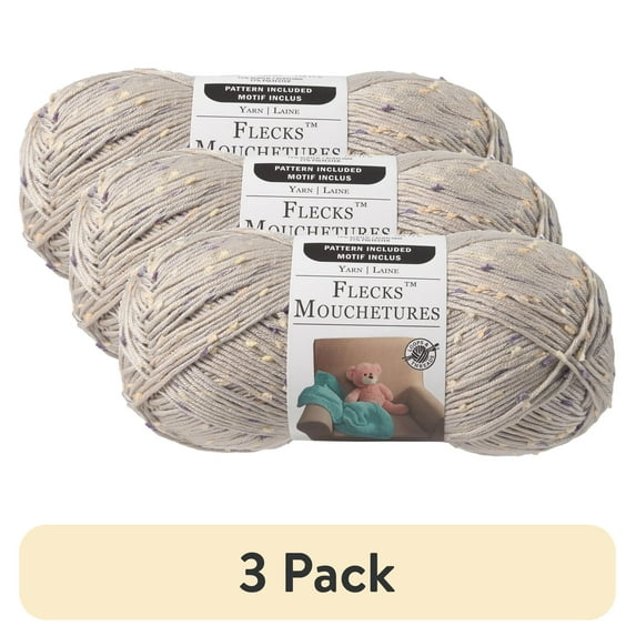 (3 pack) Flecks Yarn by Loops & Threads - Yarn for Knitting - Crochet - Weaving - and Arts & Crafts - Silver - Acrylic Blend - 6.53 oz