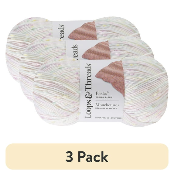 (3 pack) Flecks Yarn by Loops & Threads - Yarn for Knitting - Crochet - Weaving - and Arts & Crafts - White - Acrylic Blend - 6.53 oz