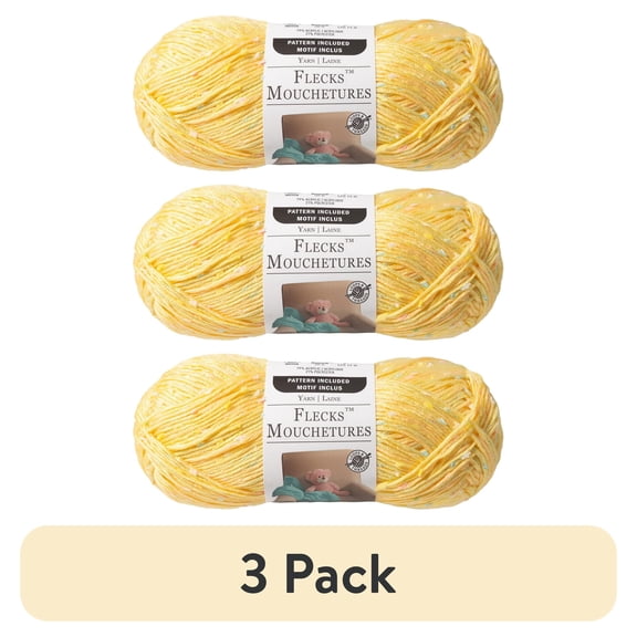 (3 pack) (3 pack) Flecks Yarn by Loops & Threads - Yarn for Knitting - Crochet - Weaving - and Arts & Crafts - Yellow - Acrylic Blend - 6.53 oz