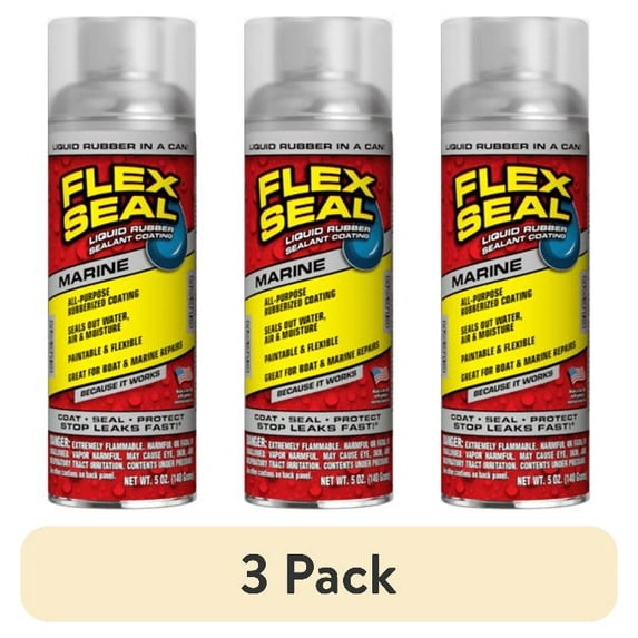 (3 pack) Flex Seal Aerosol Liquid Rubber Sealant Coating, Marine, 5 oz, Clear