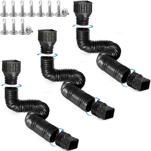 3 pack Flexible Rain Gutter Downspout Extensions,Drain Downspout Extender,Gutter Extension Flexible,Down Spout Drain Extension Pipes,Extendable from 21 to 60 Inches (3pcs black)