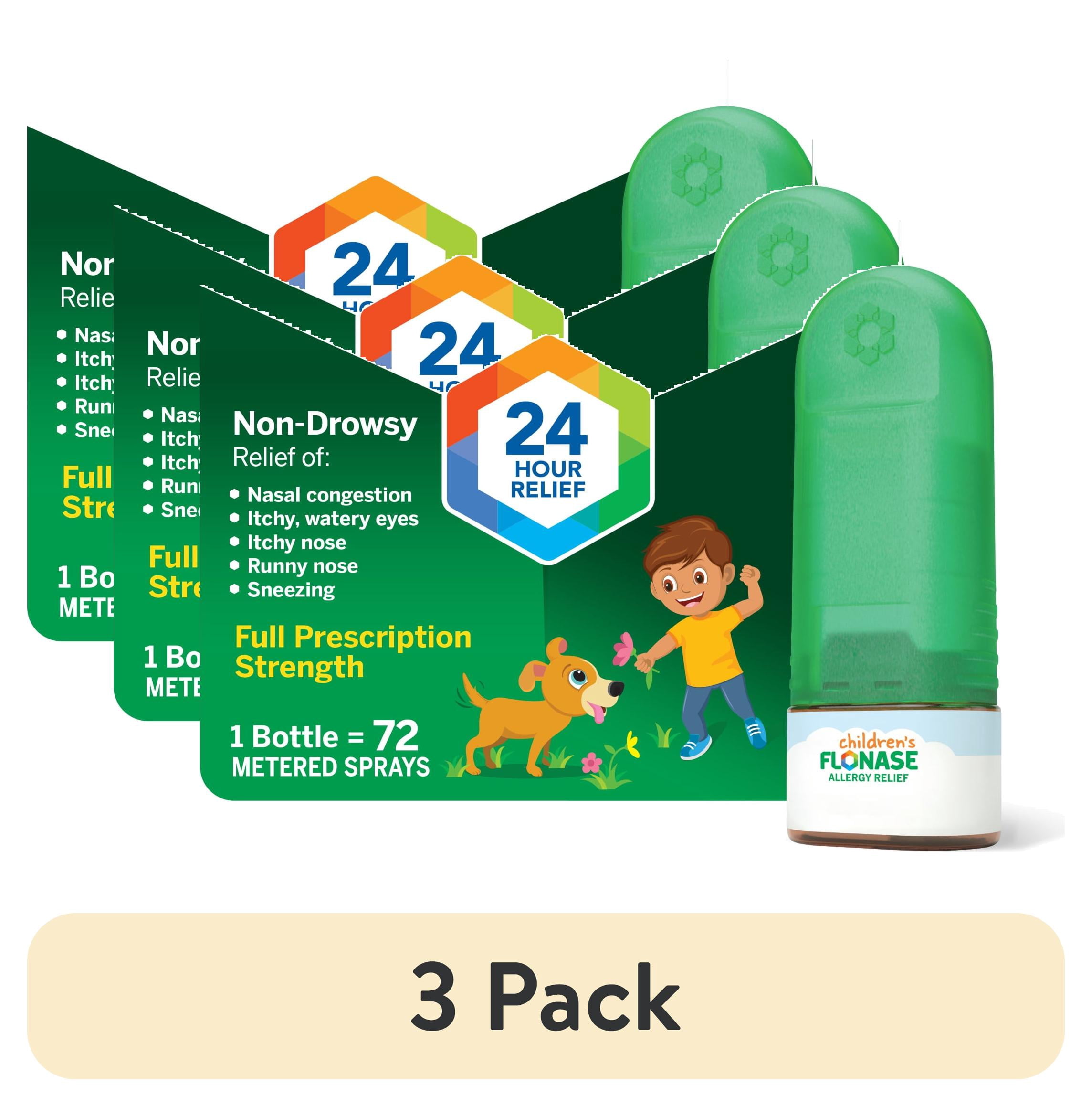 (3 pack) Flonase Children's 24 Hour Non-Drowsy Decongestant Severe Allergy Relief Medicine Nasal Spray, 72 Sprays