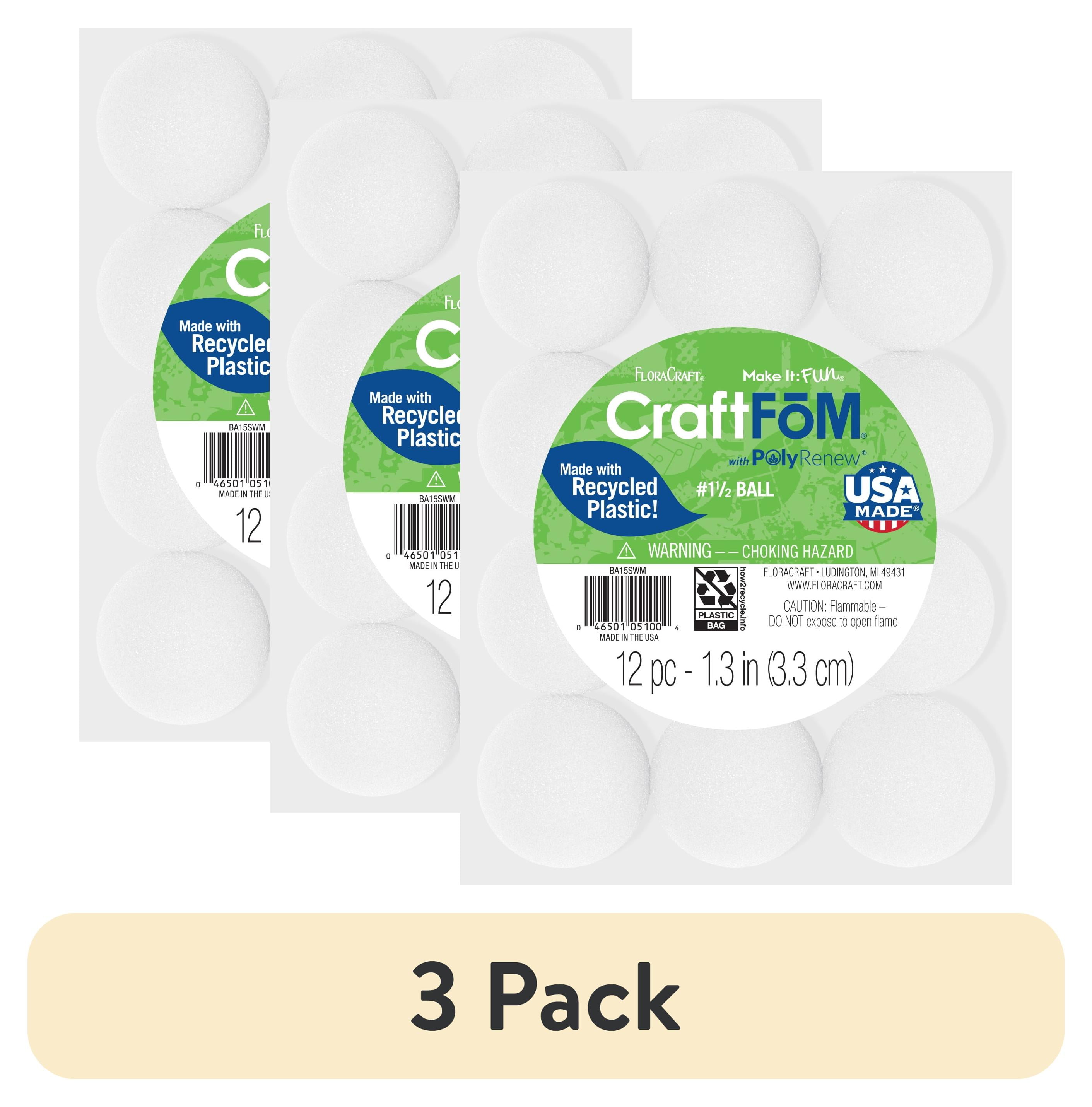 (3 pack) FloraCraft CraftFōM 12 piece Crafting Foam Ball 1.3 inch White