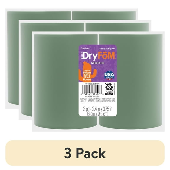 (3 pack) FloraCraft Floral Desert DryFōM 2 Piece Mug Plug 2.4 inch x 3.75 inch Green