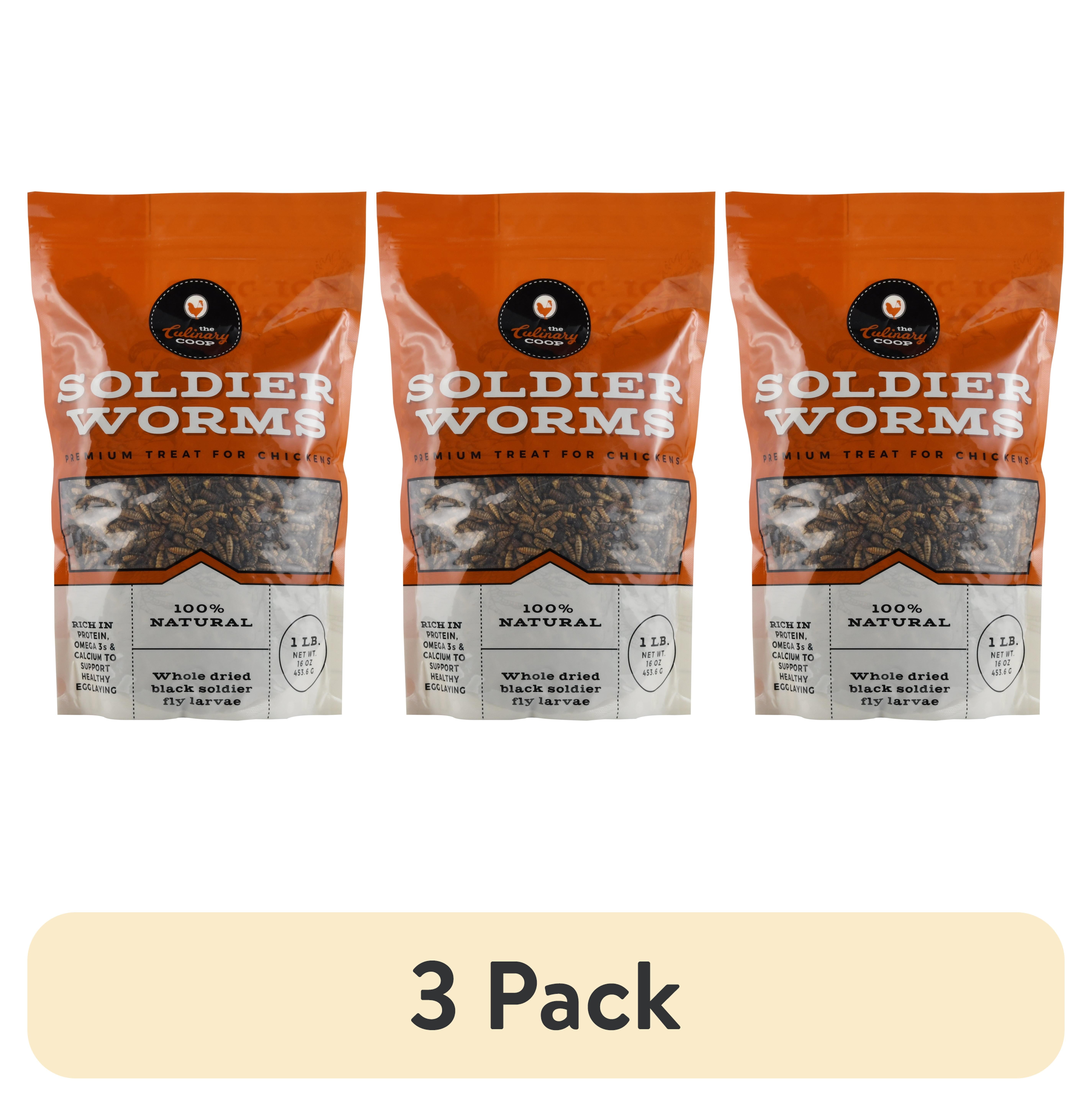 (3 pack) Fluker's The Culinary Coop Dried Soldier Worms, Premium All-Natural Treats for Chickens, 16 oz Bag