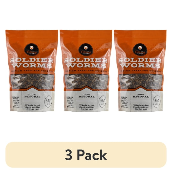 (3 pack) Fluker's The Culinary Coop Dried Soldier Worms, Premium All-Natural Treats for Chickens, 16 oz Bag