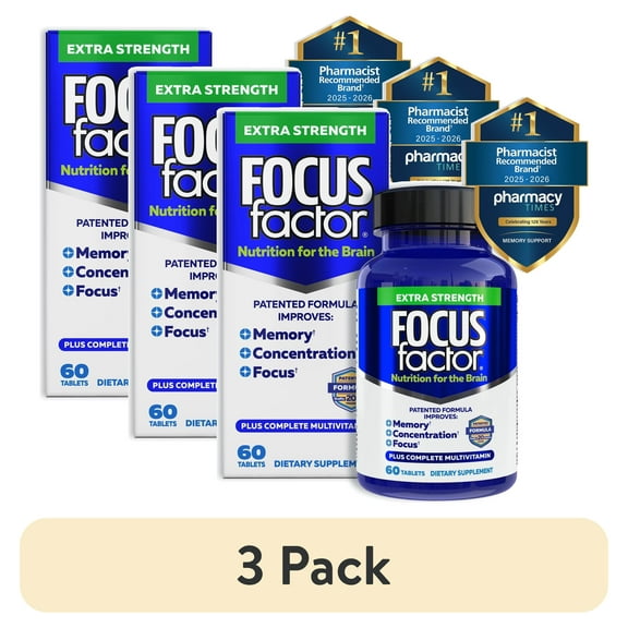 (3 pack) FOCUS FACTOR Extra Strength (60 Count) - Brain Supplement for Memory, Concentration and Focus