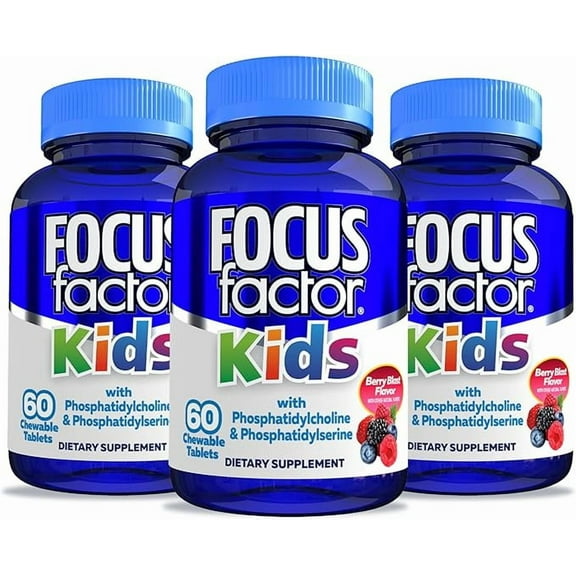 (3 pack) FOCUS FACTOR Kids (60 Count) - Complete Daily Chewable Multivitamin & Neuro Nutrients