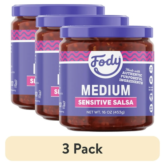 (3 pack) Fody Foods Gluten-Free Medium Salsa, Shelf-Stable, 16oz Jar