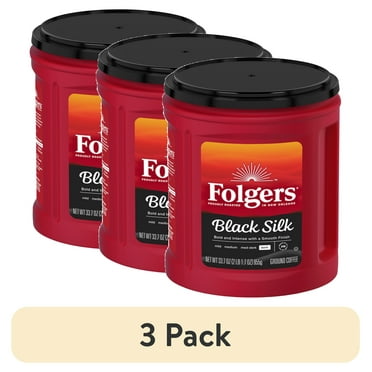 (3 pack) Folgers Black Silk Ground Coffee, Smooth Dark Roast Coffee, 33.7oz Canister