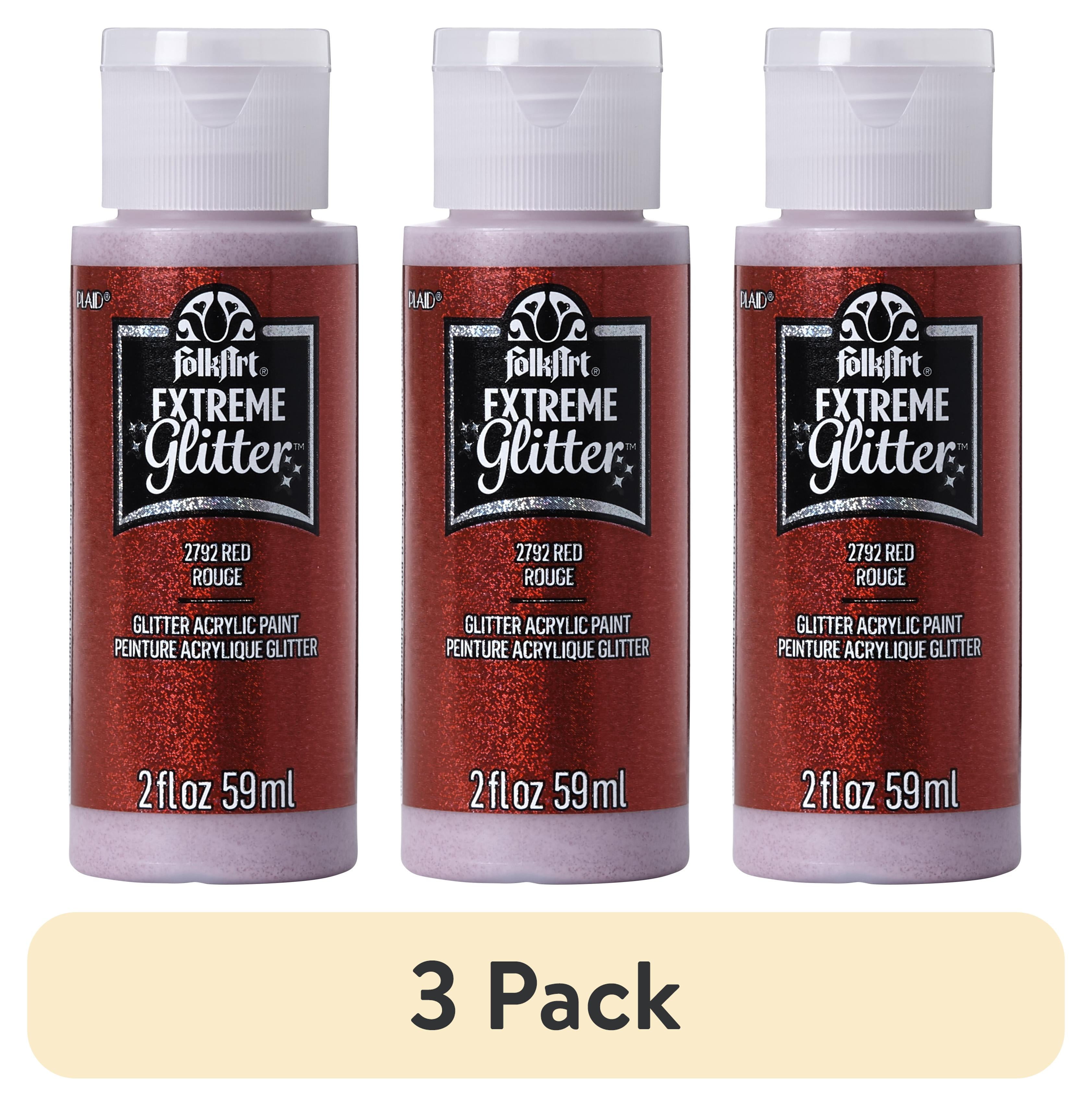 (3 pack) FolkArt Extreme Glitter Acrylic Craft Paint, Glitter Finish, Red, 2 fl oz