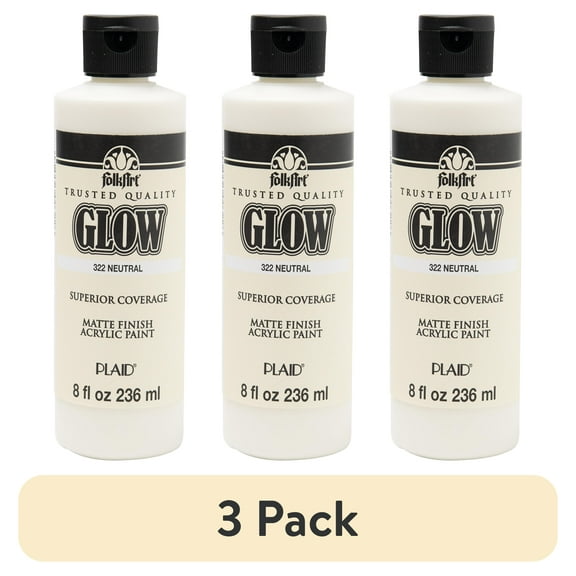 (3 pack) FolkArt 322E Glow-in-the-Dark Acrylic Craft Paint, Matte Finish, Neutral, 8 fl oz
