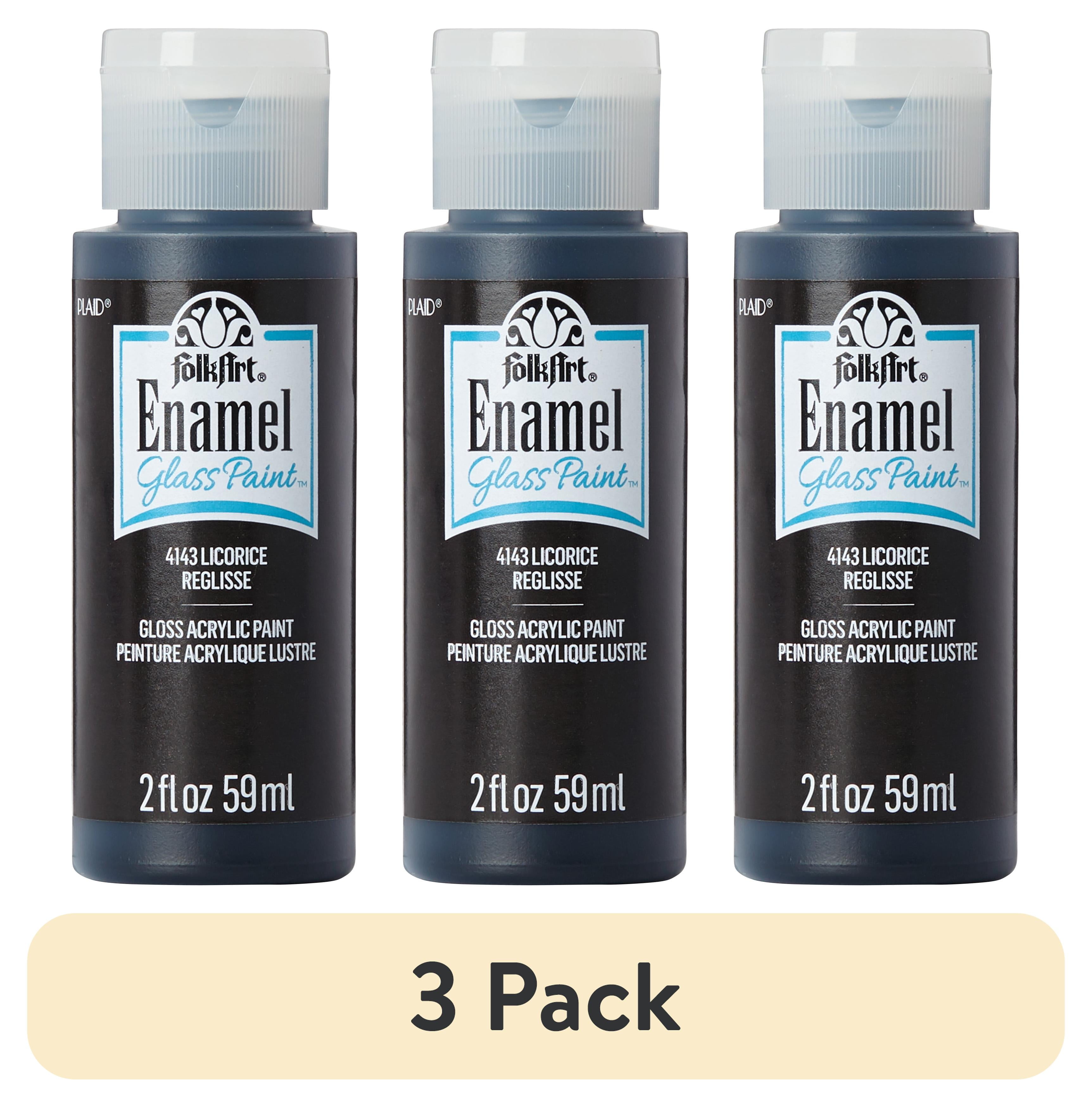 (3 pack) FolkArt Enamel Acrylic Craft Paint, Gloss Finish, Licorice, 2 fl oz