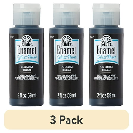 (3 pack) FolkArt Enamel Acrylic Craft Paint, Gloss Finish, Licorice, 2 fl oz