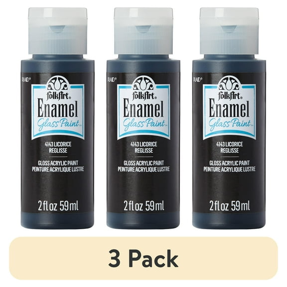 (3 pack) FolkArt Enamel Acrylic Craft Paint, Gloss Finish, Licorice, 2 fl oz