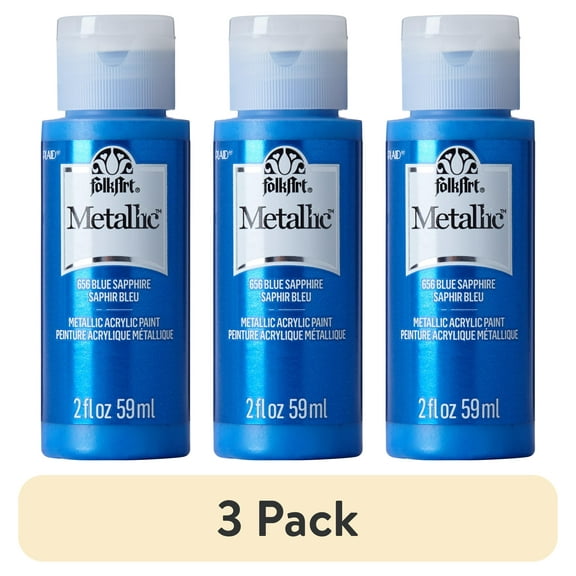 (3 pack) FolkArt Metallic Acrylic Craft Paint, Metallic Finish, Blue Sapphire, 2 fl oz