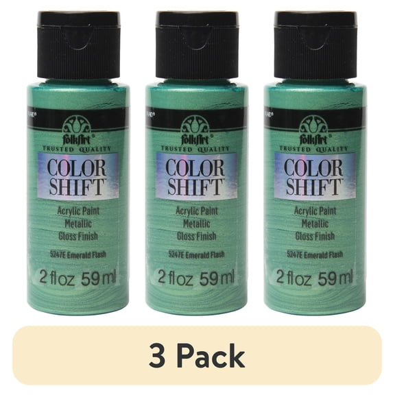 (3 pack) FolkArt Color Shift Acrylic Craft Paint, Gloss Finish, Emerald, 2 fl oz
