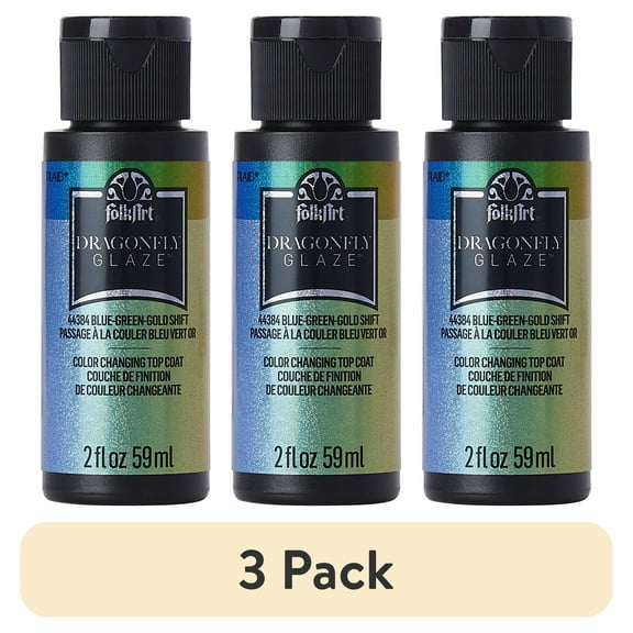 (3 pack) FolkArt 44384E Dragonfly Glaze Acrylic Paint, Gloss Finish, Blue-Green-Gold, 2 fl oz