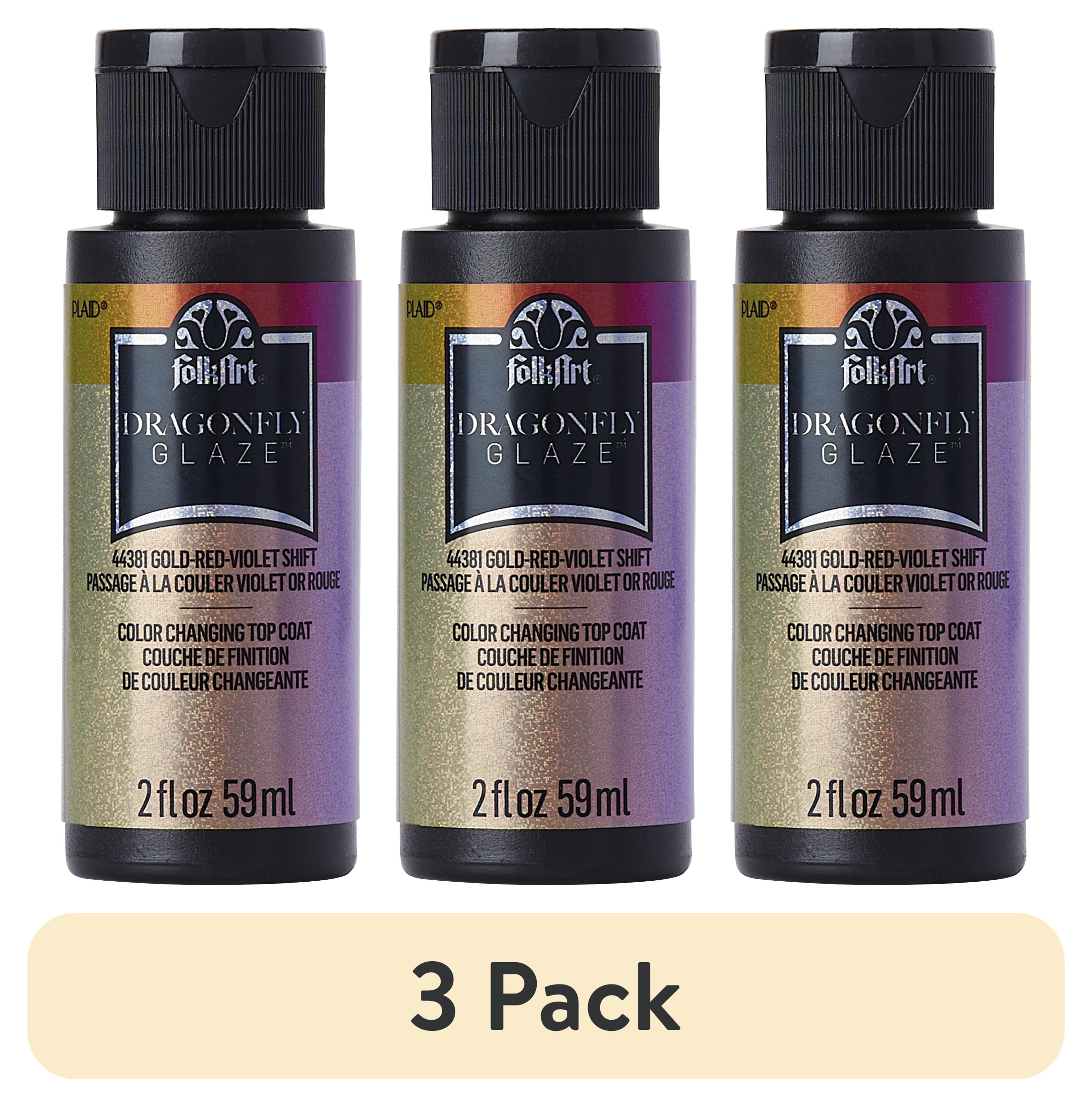 3 pack) FolkArt Dragonfly Glaze Acrylic Paint, Gloss Finish, Gold