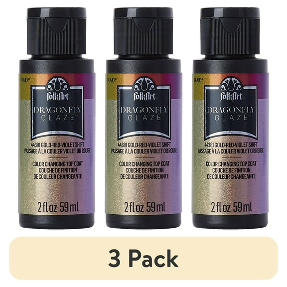 (3 pack) FolkArt 44381E Dragonfly Glaze Acrylic Paint, Gloss Finish, Gold-Red-Violet, 2 fl oz