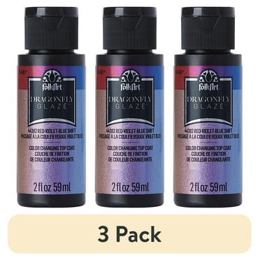 (3 pack) FolkArt Dragonfly Glaze Color Changing Top Coat, Red-Violet-Blue Shift, 2 fl oz