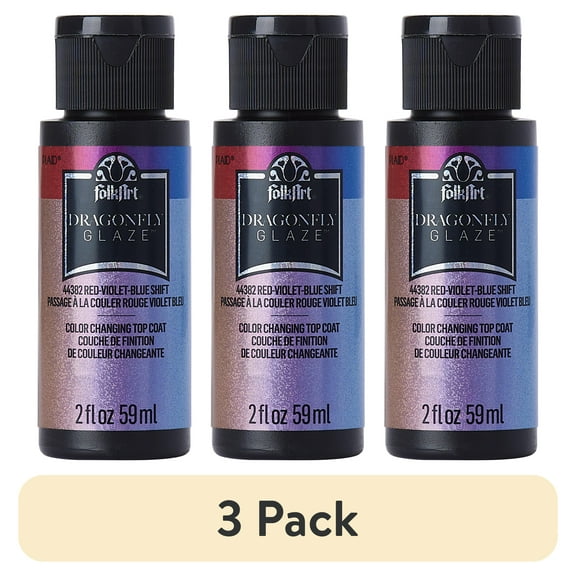 (3 pack) FolkArt Dragonfly Glaze Color Changing Top Coat, Red-Violet-Blue Shift, 2 fl oz