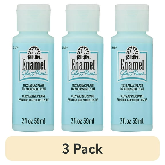 (3 pack) FolkArt Enamel Acrylic Craft Paint, Gloss Finish, Aqua Splash, 2 fl oz