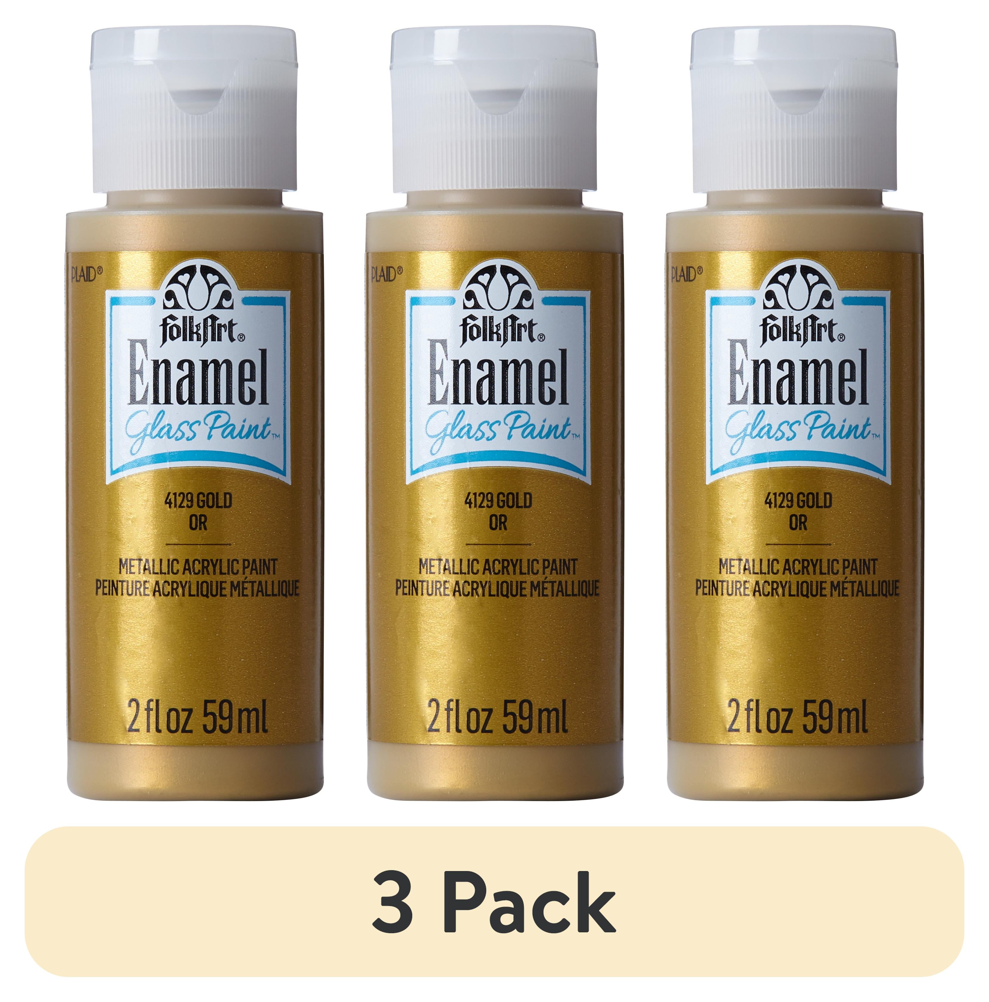 (3 pack) FolkArt Enamel Acrylic Craft Paint, Gloss Finish, Gold, 2 fl oz