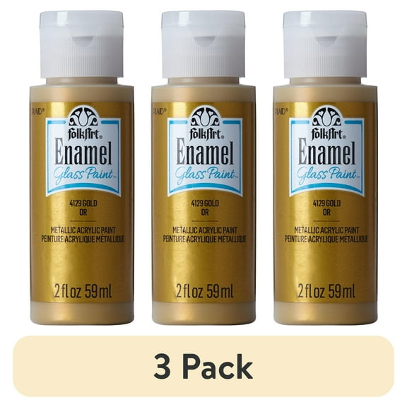 (3 pack) FolkArt 4129E Enamel Acrylic Craft Paint, Gloss Finish, Gold, 2 fl oz