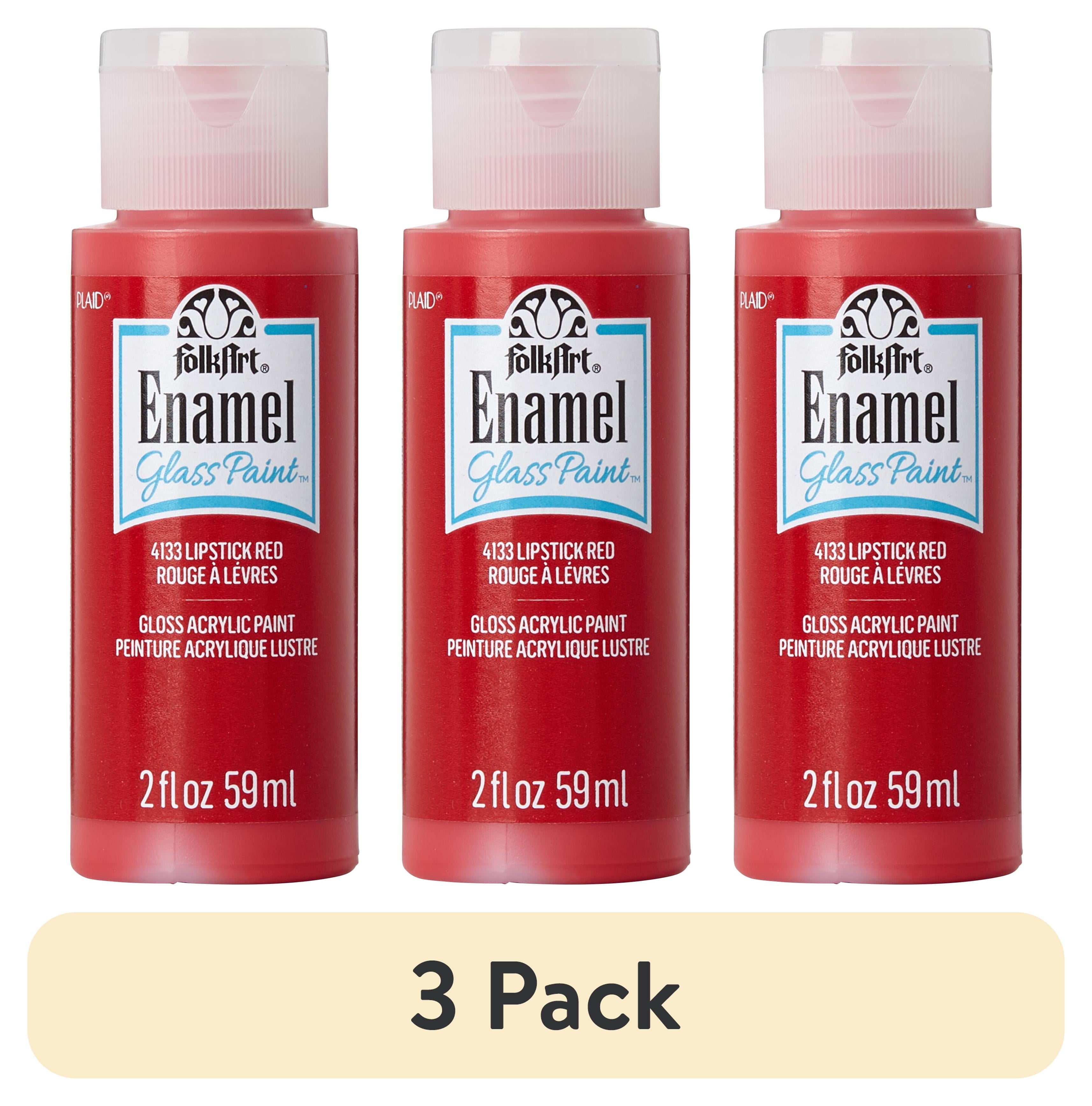 (3 pack) FolkArt Enamel Acrylic Craft Paint, Gloss Finish, Lipstick Red, 2 fl oz