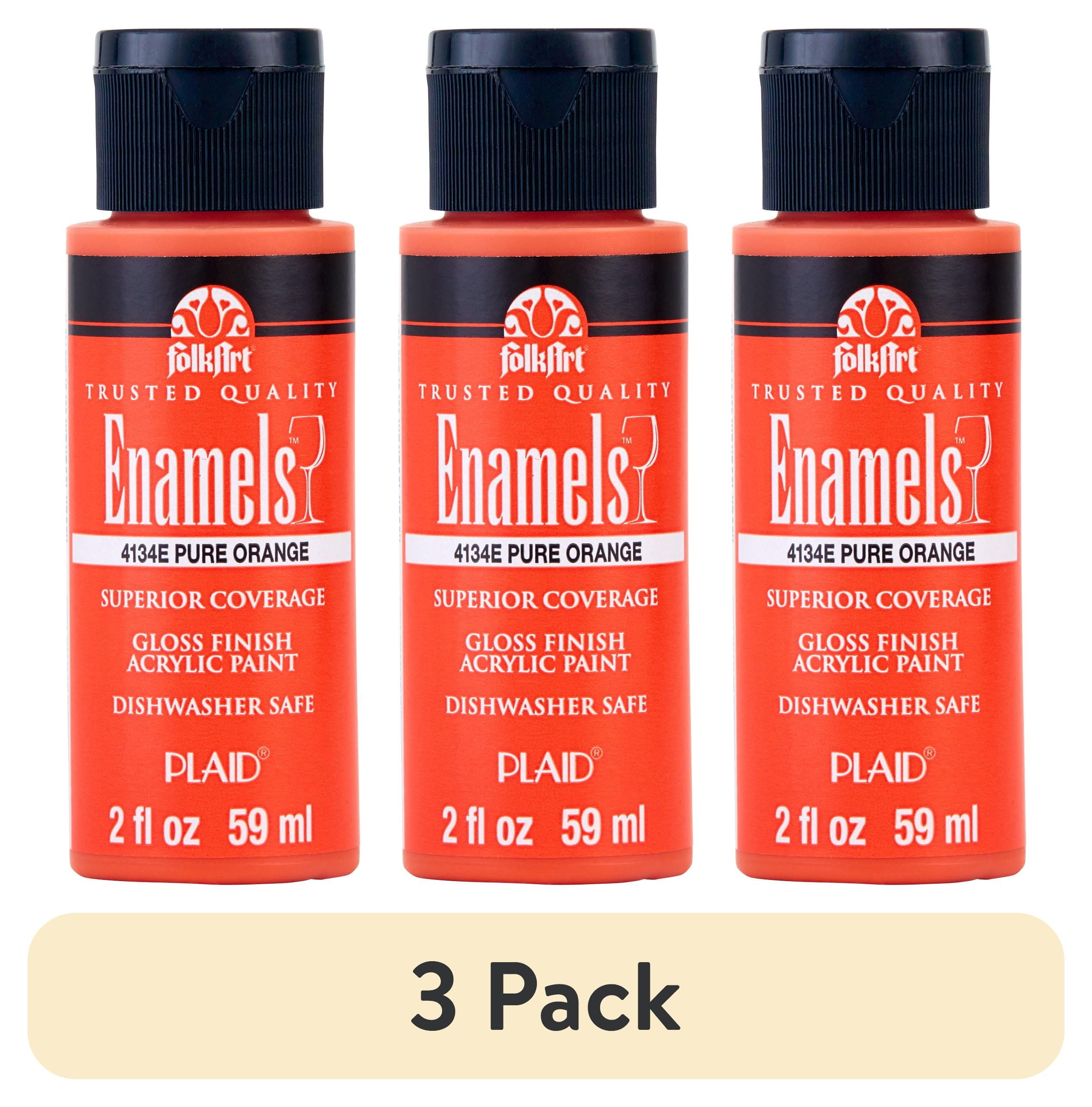 (3 pack) FolkArt Enamel Acrylic Craft Paint, Gloss Finish, Pure Orange, 2 fl oz