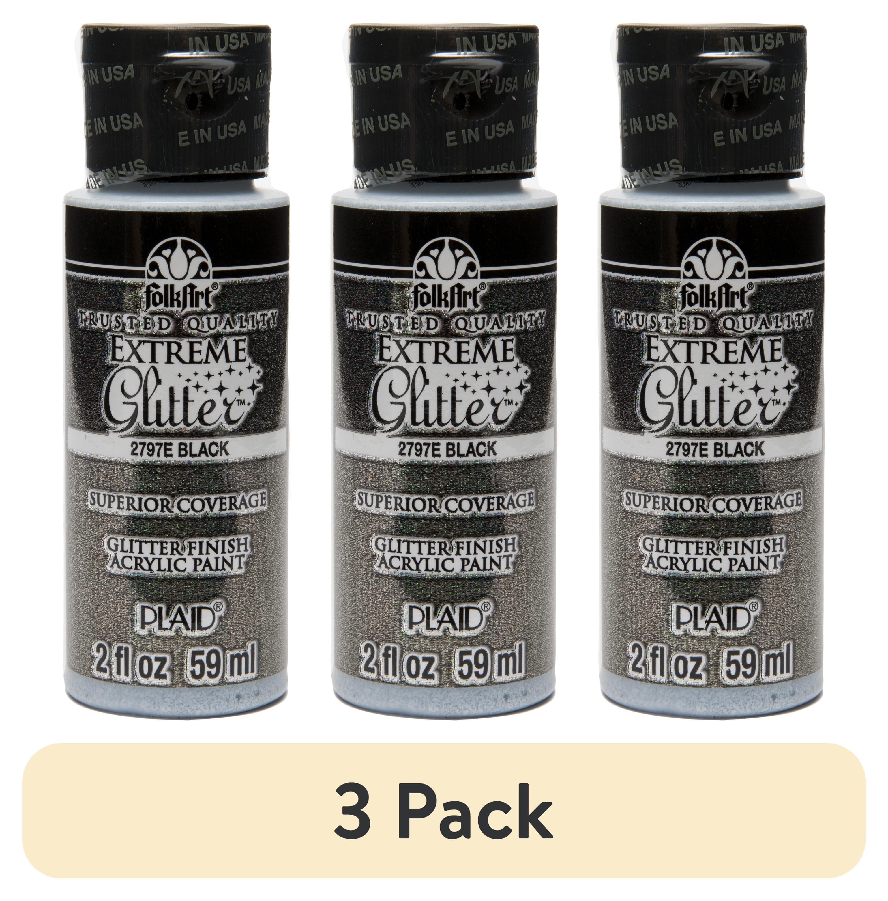 (3 pack) FolkArt Extreme Glitter Acrylic Craft Paint, Glitter Finish, Black, 2 fl oz