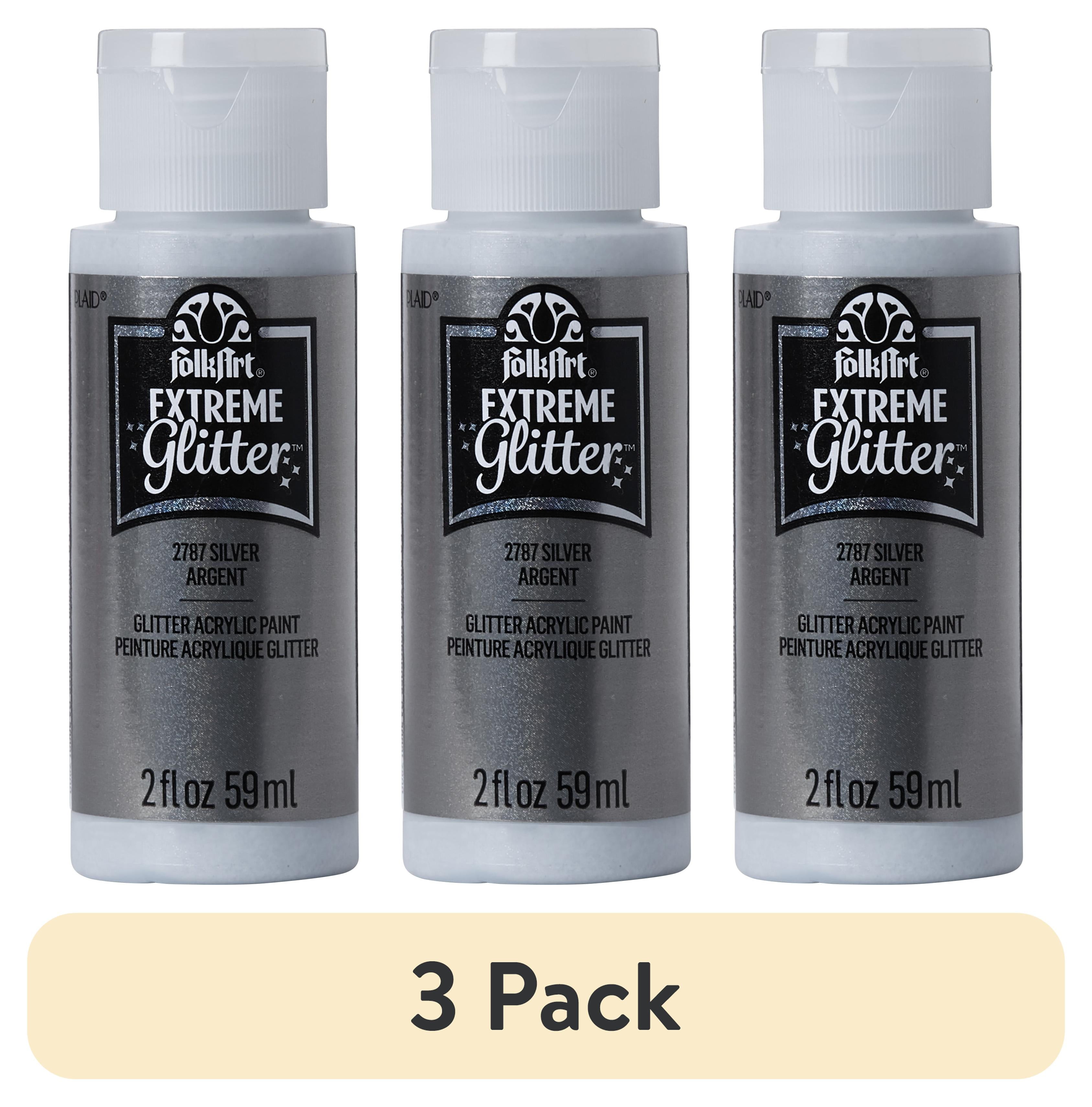 (3 pack) FolkArt Extreme Glitter Acrylic Craft Paint, Glitter Finish, Silver, 2 fl oz
