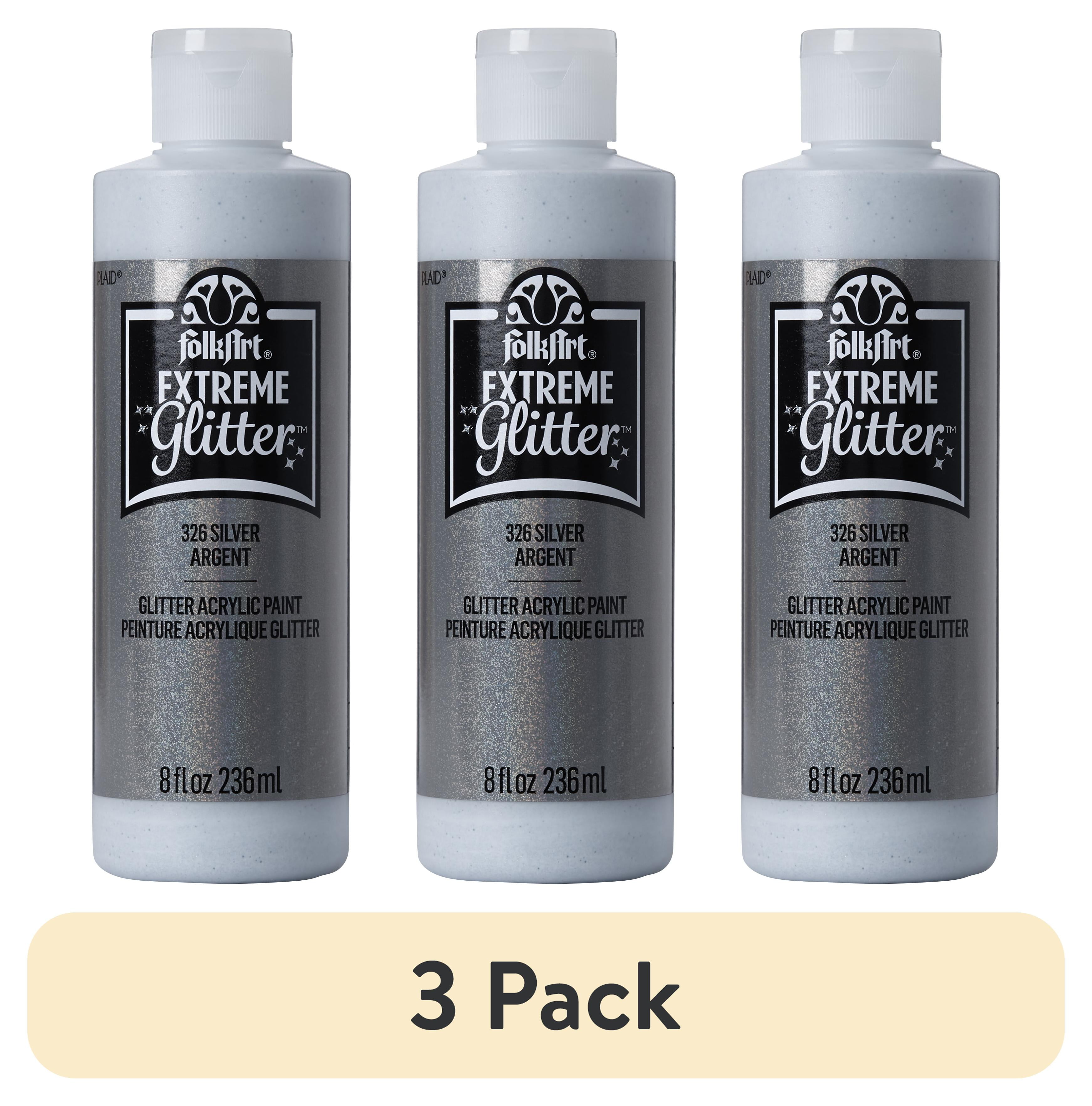 (3 pack) FolkArt Extreme Glitter Acrylic Craft Paint, Silver, 8 fl oz