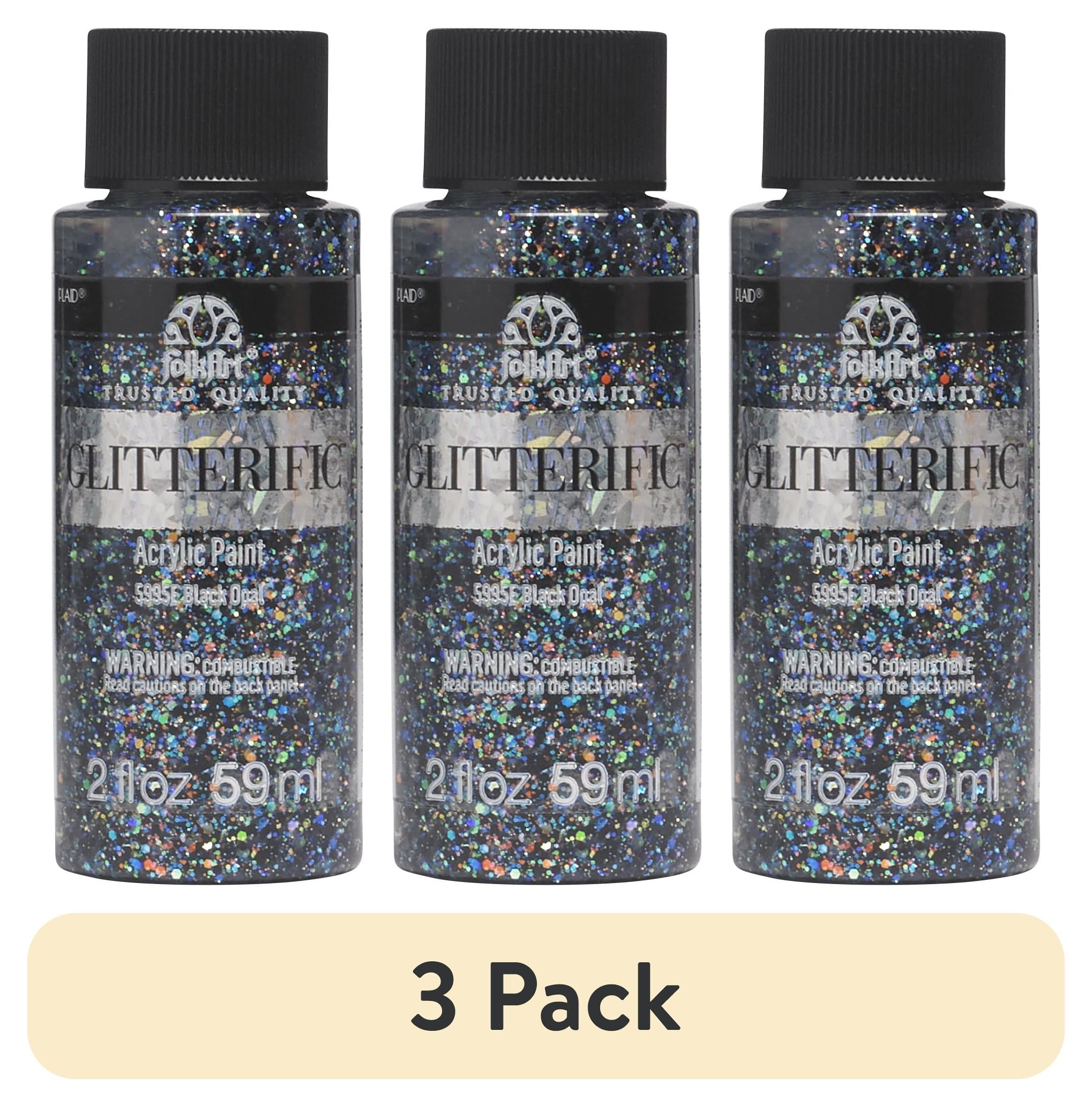 (3 pack) FolkArt Glitterific Acrylic Craft Paint, Glitter Finish, Black Opal, 2 fl oz