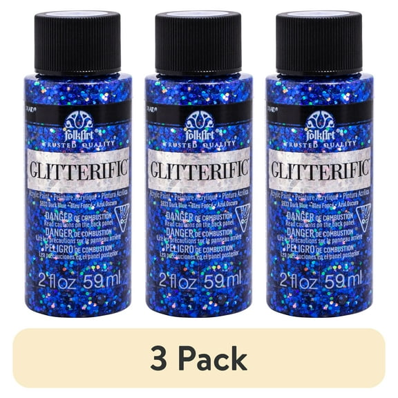 (3 pack) FolkArt 5933E Glitterific Acrylic Craft Paint, Glitter Finish, Dark Blue, 2 fl oz