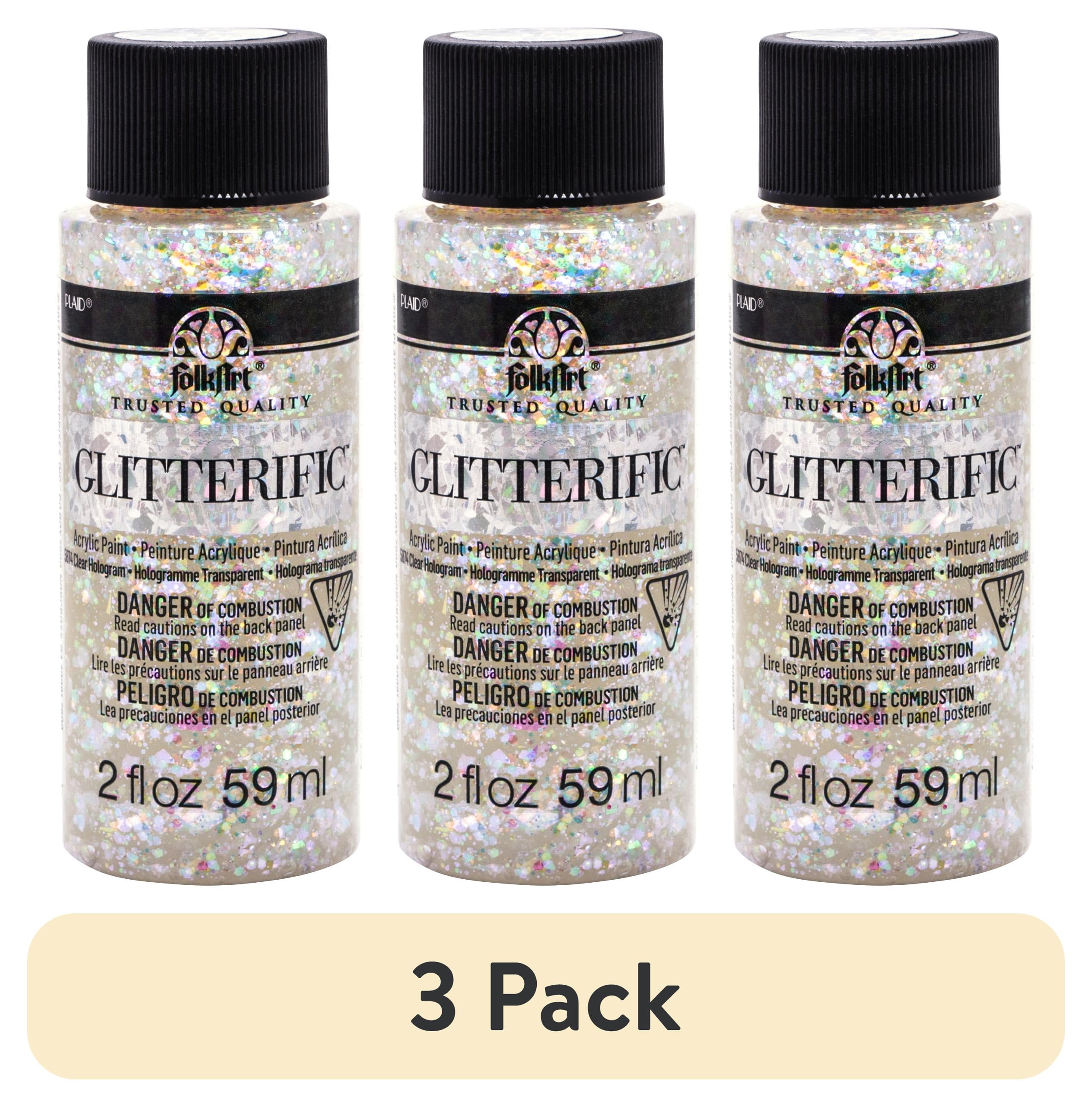 (3 pack) FolkArt Glitterific Acrylic Craft Paint, Glitter Finish, Hologram, 2 fl oz