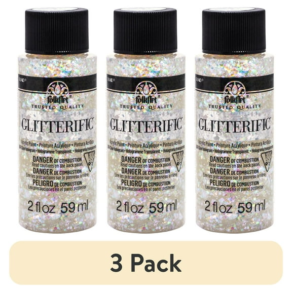 (3 pack) FolkArt 5874E Glitterific Acrylic Craft Paint, Glitter Finish, Hologram, 2 fl oz