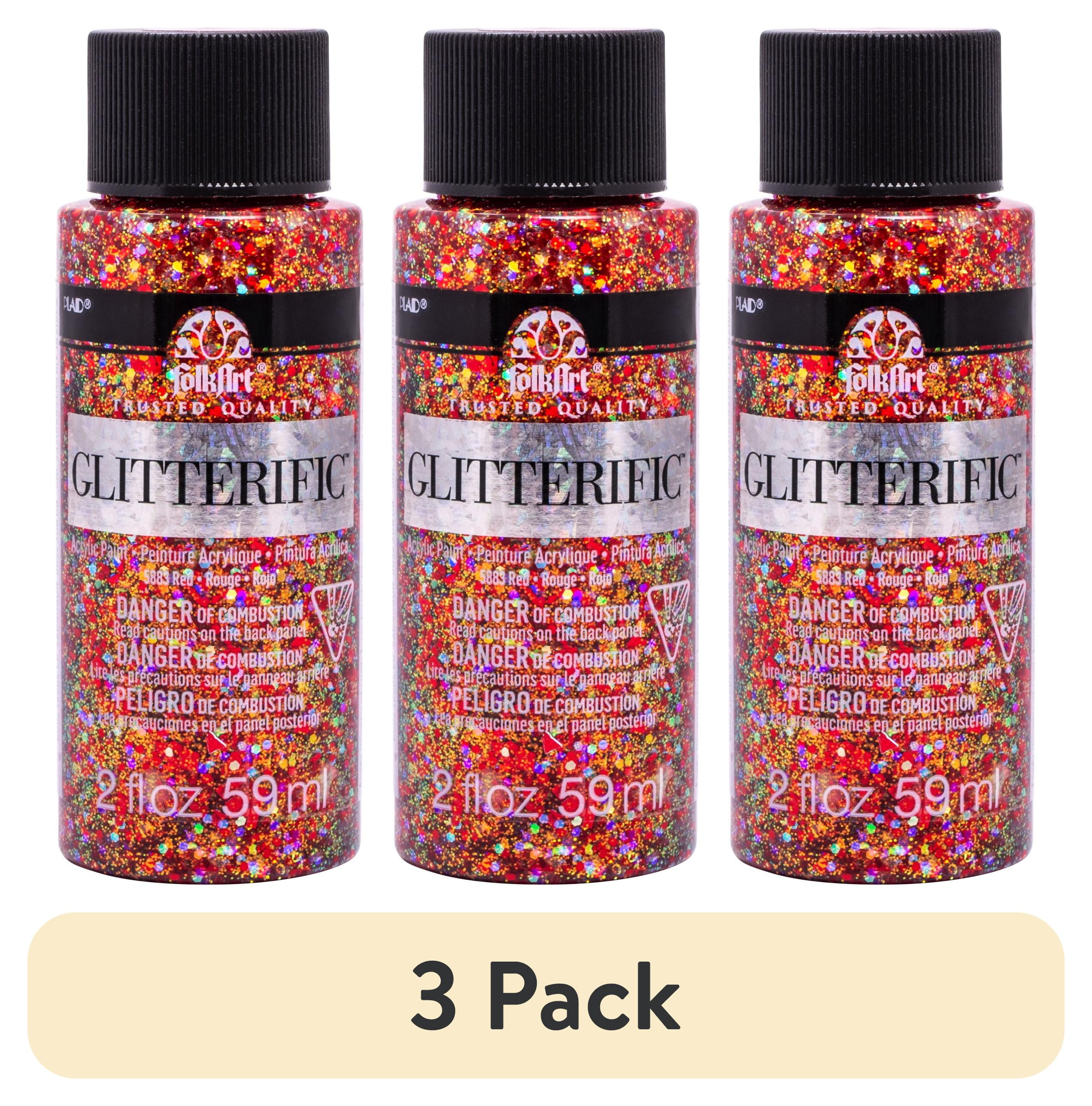 (3 pack) FolkArt Glitterific Acrylic Craft Paint, Glitter Finish, Red, 2 fl oz