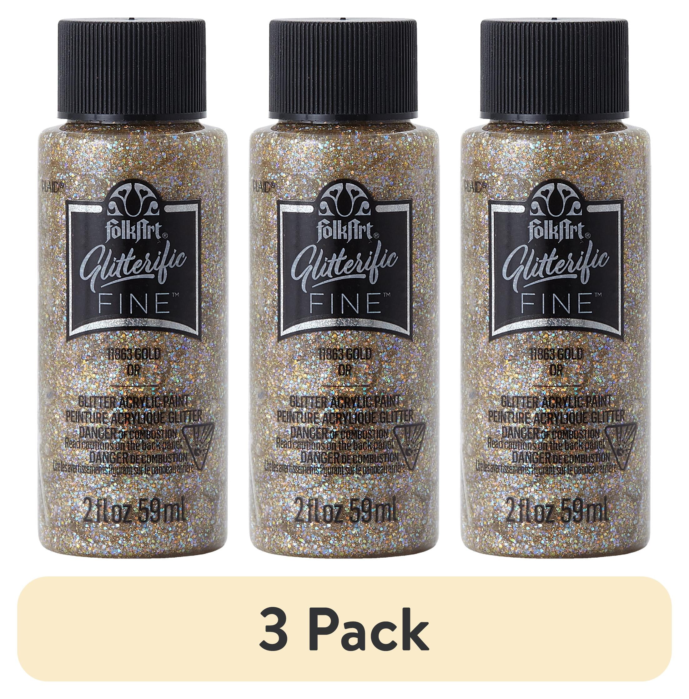 (3 pack) FolkArt Glitterific Fine Acrylic Craft Paint, Gold, 2 fl oz
