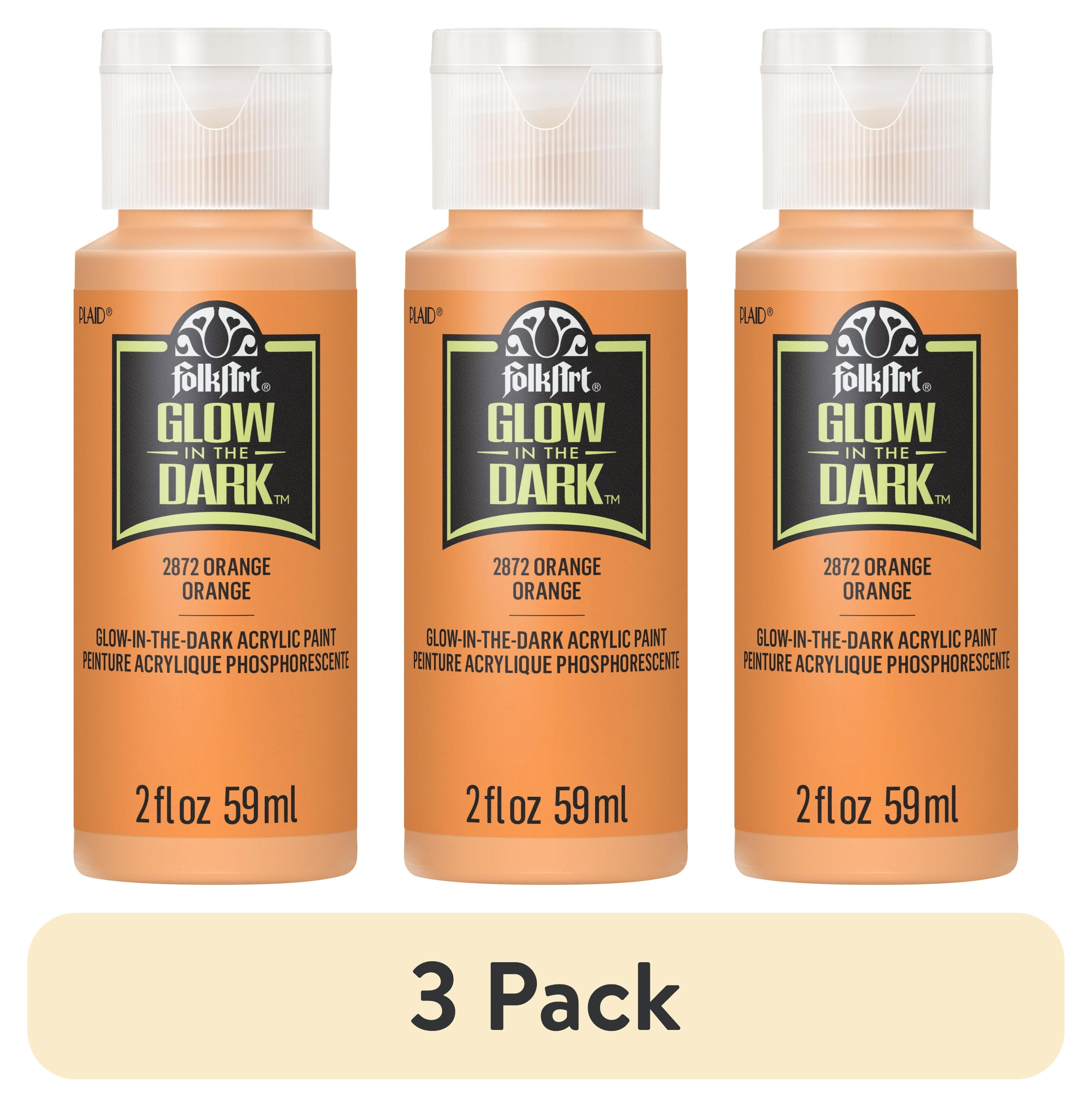 (3 pack) FolkArt Glow-in-the-Dark Acrylic Craft Paint, Matte Finish, Orange, 2 fl oz