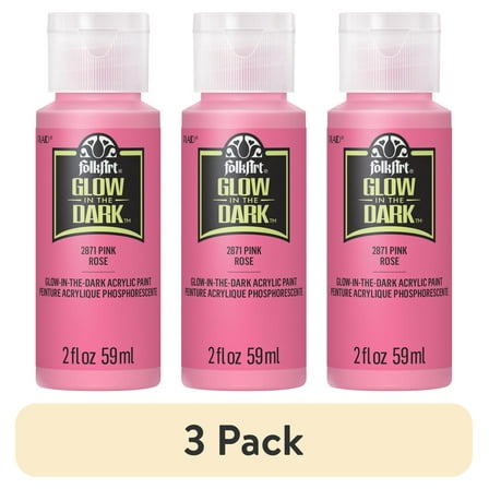 (3 pack) FolkArt Glow-in-the-Dark Acrylic Craft Paint, Matte Finish, Pink, 2 fl oz