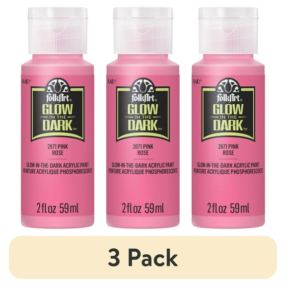 (3 pack) FolkArt Glow-in-the-Dark Acrylic Craft Paint, Matte Finish, Pink, 2 fl oz
