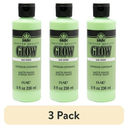 (3 pack) FolkArt Glow-in-the-Dark Acrylic Craft Paint, Matte Finish, Green, 8 fl oz