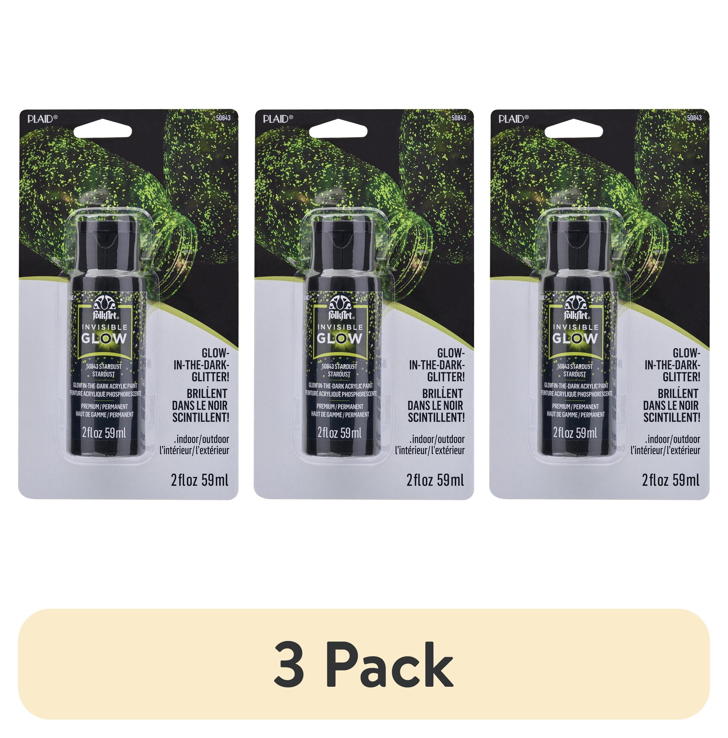 (3 pack) FolkArt Invisible Glow Acrylic Paint Topcoat, Stardust, 2 fl oz