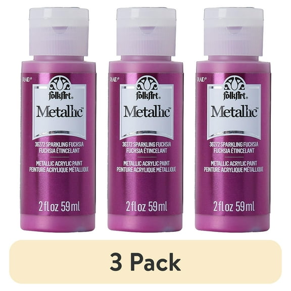 (3 pack) FolkArt Metallic Acrylic Craft Paint, Metallic Finish, Sparkling Fuchsia, 2 fl oz