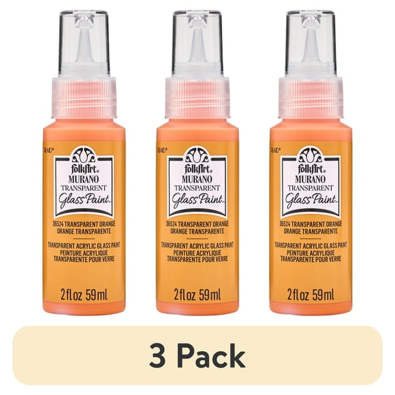 (3 pack) (3 pack) FolkArt Murano Transparent Acrylic Glass Paint, 2 fl oz, Orange