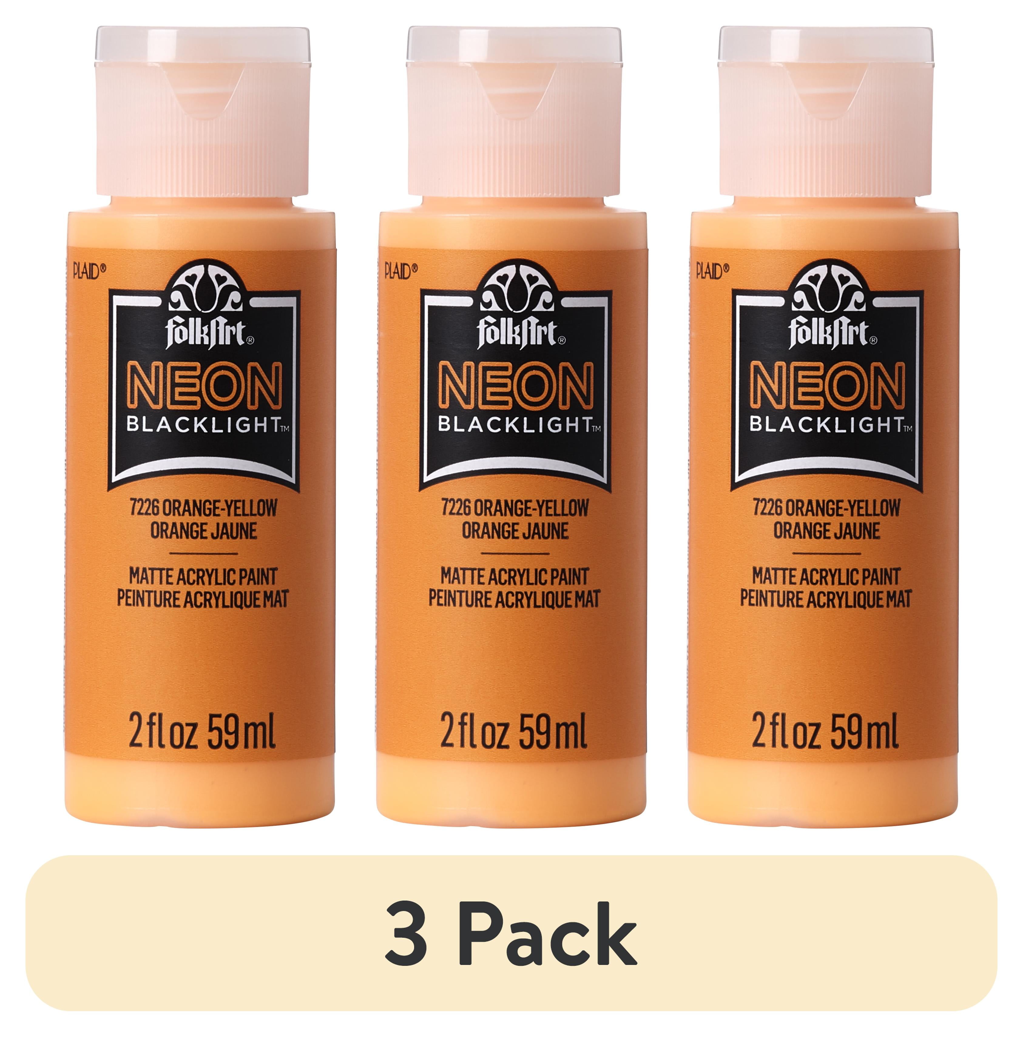 (3 pack) FolkArt Neon Blacklight Acrylic Craft Paint, Matte Finish, Orange-Yellow, 2 fl oz