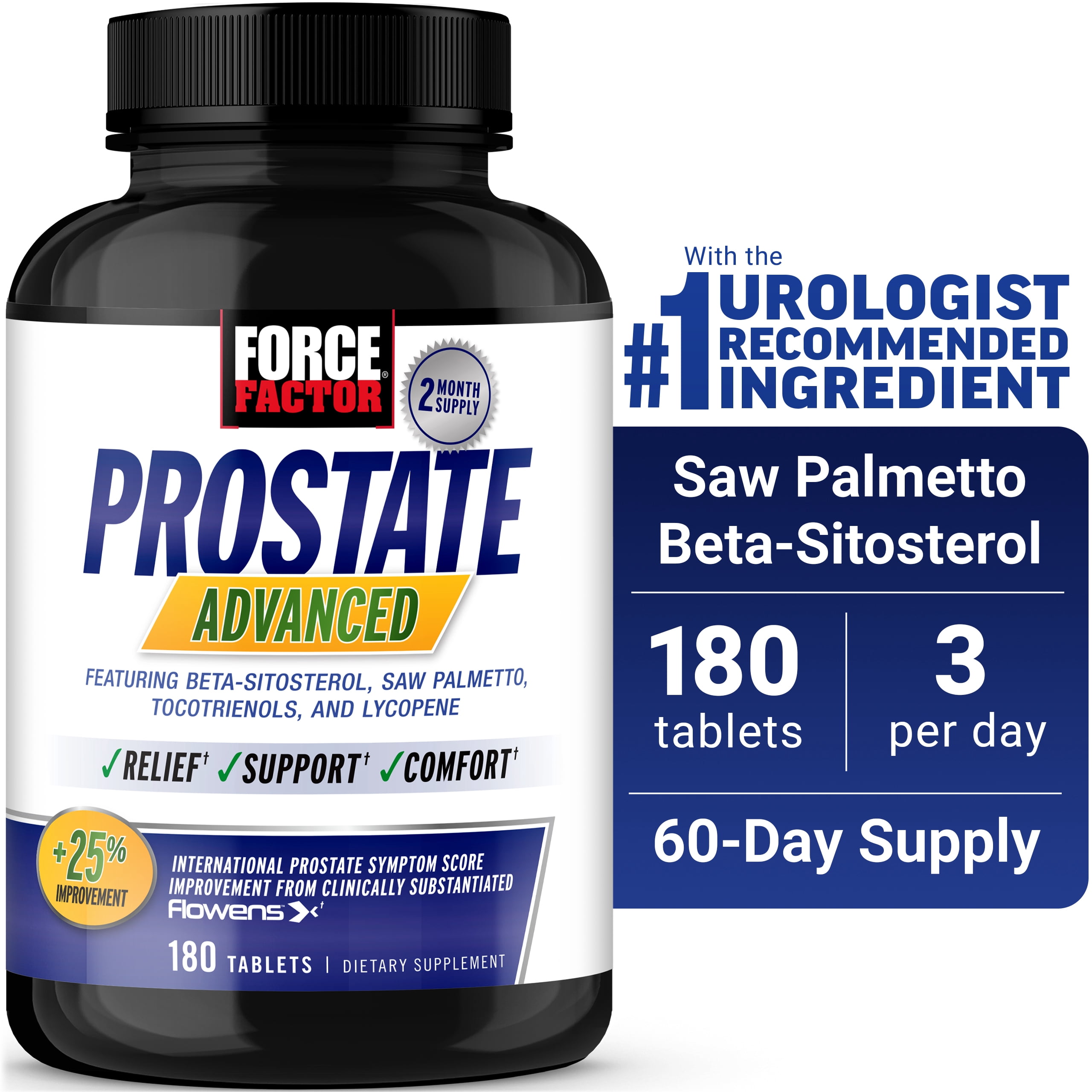 (3 pack) Force Factor Prostate Advanced, Prostate Supplement for Men with Saw Palmetto, Beta Sitosterol & Pygeum for Bladder & Urinary Relief, 180 Tablets